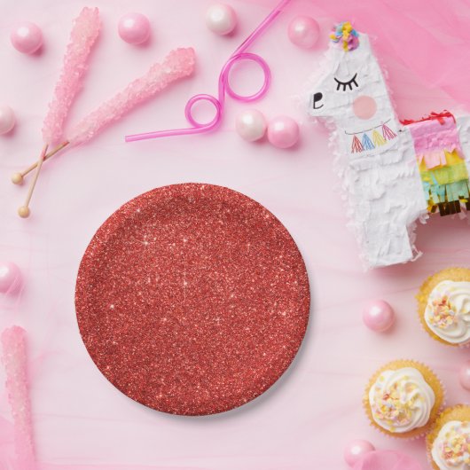Chic Faux Red Glitter Paper Borden Papieren Bordje (Feest)