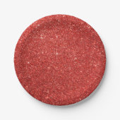 Chic Faux Red Glitter Paper Borden Papieren Bordje (Voorkant)