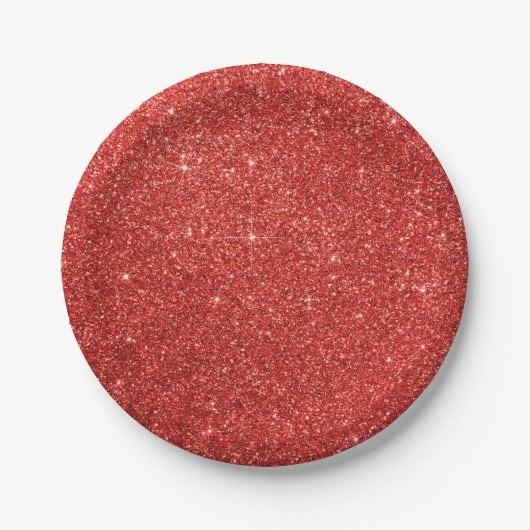 Chic Faux Red Glitter Paper Borden Papieren Bordje (Voorkant)