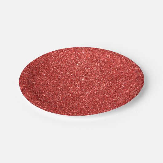 Chic Faux Red Glitter Paper Borden Papieren Bordje (Gekanteld)