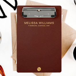 Chic Faux Red Leather & Gold Monogram Naam Mini Klembord