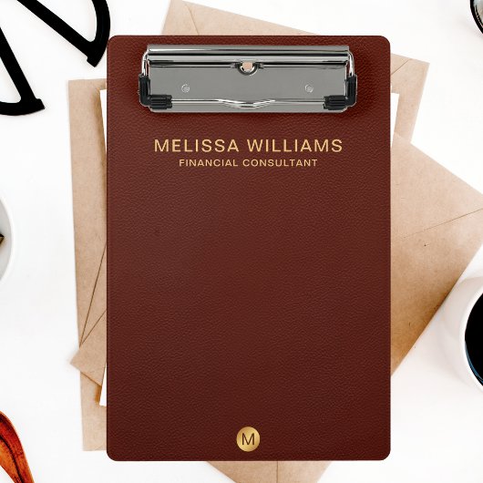 Chic Faux Red Leather & Gold Monogram Naam Mini Klembord