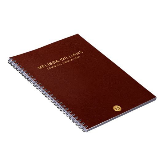 Chic Faux Red Leather & Gold Monogram Naam Notitieboek (Rechterzijde)