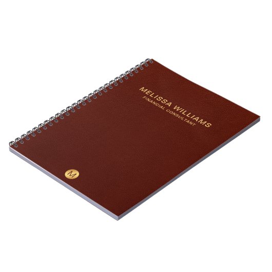 Chic Faux Red Leather & Gold Monogram Naam Notitieboek (Linkerzijde)