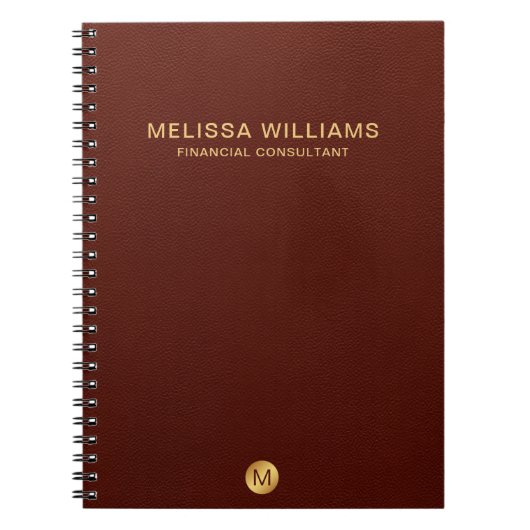 Chic Faux Red Leather & Gold Monogram Naam Notitieboek (Voorkant)