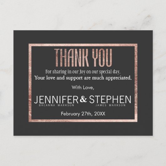 Chic Faux Roos Gold Bedankt Briefkaarten (Voorkant)