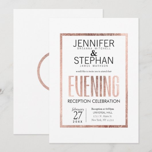 Chic Faux Roos Gold Evening Kaart (Voorkant / Achterkant)