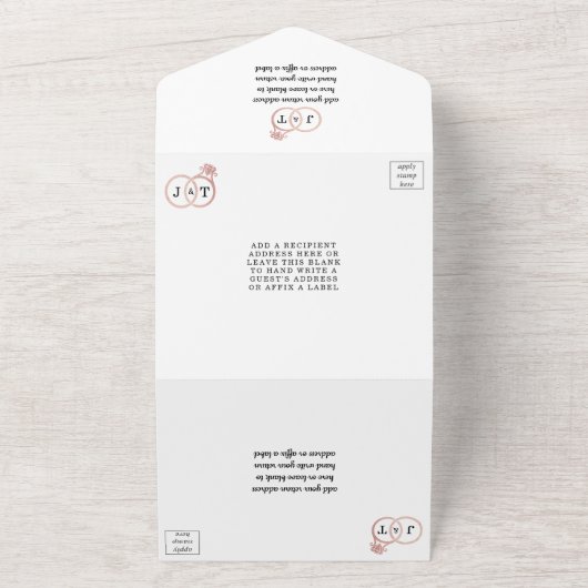 Chic Faux Roos Gold Foil Monogram Weddenschappen All In One Uitnodiging (Buitenkant)