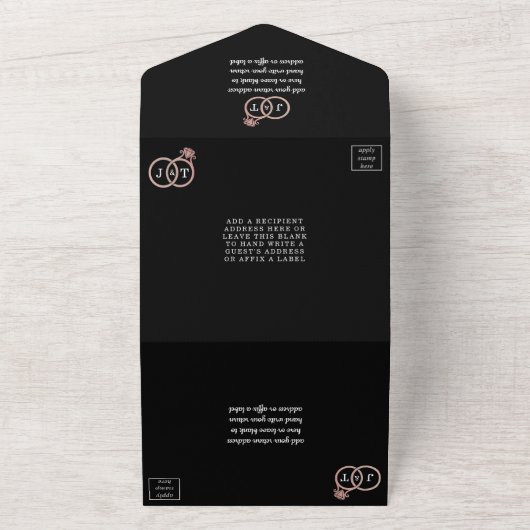 Chic Faux Roos Gold Foil Monogram Weddenschappen All In One Uitnodiging (Buitenkant)