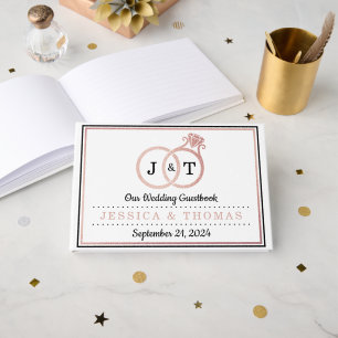 Chic Faux Roos Gold Foil Monogram Weddenschappen Gastenboek