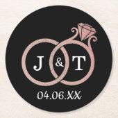 Chic Faux Roos Gold Foil Monogram Weddenschappen Ronde Kartonnen Onderzetter (Voorkant)