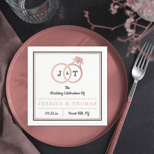 Chic Faux Roos Gold Foil Monogram Weddenschappen Servet