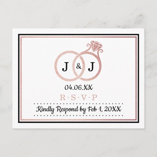 Chic Faux Roos Gold Foil Monogram Weddenschappen Uitnodiging Briefkaart (Voorkant)