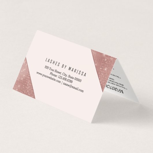 Chic Faux Roos Gold Glitter Sequins Lashes Visitekaartje (Achterkant)