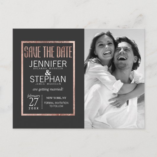 Chic Faux Roos Gold Save the Date Briefkaarten (Voorkant)