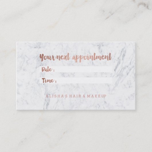 Chic faux roos gold typografie marmer afspraak afsprakenkaartje (Voorkant)