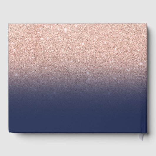 Chic faux roos goudglitter marvy blue bruiloft gastenboek (Achterkant)