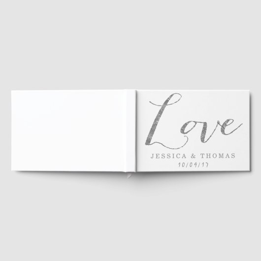Chic Faux Silver Foil Love Custom WeddenLove Gastenboek (Volledig)