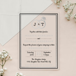Chic Faux Silver Foil Monogram Weddenschappen Acryl Uitnodigingen