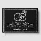 Chic Faux Silver Foil Monogram Weddenschappen Gastenboek (Voorkant)