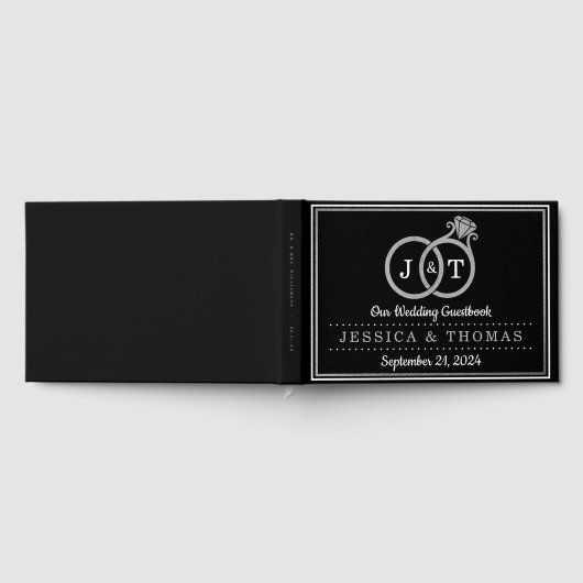 Chic Faux Silver Foil Monogram Weddenschappen Gastenboek (Volledig)