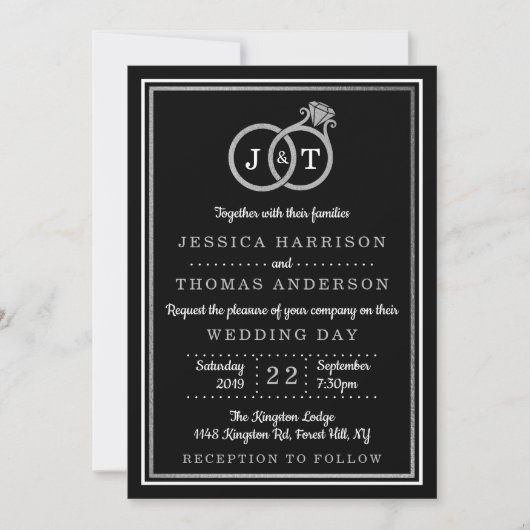 Chic Faux Silver Foil Monogram Weddenschappen Kaart (Voorkant)