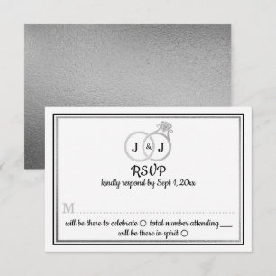 Chic Faux Silver Foil Monogram Weddenschappen Kaart
