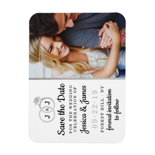 Chic Faux Silver Foil Monogram Weddenschappen Magneet (Verticaal)