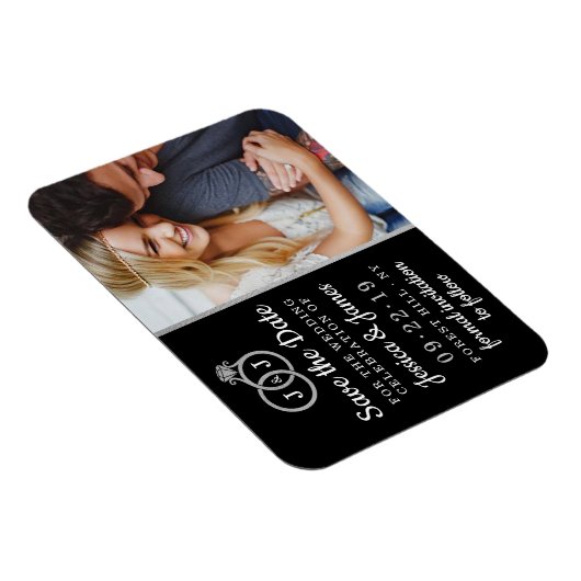 Chic Faux Silver Foil Monogram Weddenschappen Magneet (Rechterzijde)