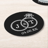 Chic Faux Silver Foil Monogram Weddenschappen Ronde Kartonnen Onderzetter (Gebogen)