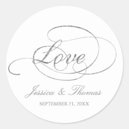 Chic Faux Silver Foil Wedding for Sjabloon Ronde Sticker