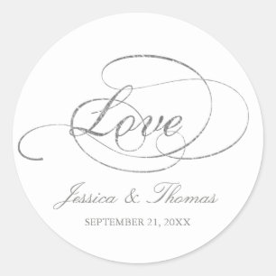 Chic Faux Silver Foil Wedding for Sjabloon Ronde Sticker