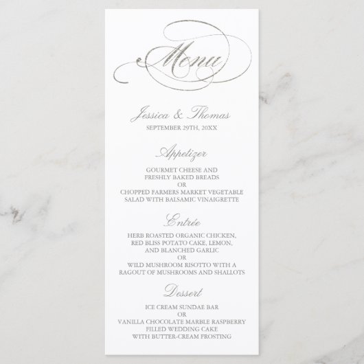 Chic Faux Silver Foil Wedding Menu Sjabloon (Voorkant)