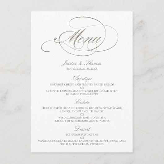 Chic Faux Silver Foil Wedding Menu Sjabloon (Voorkant)