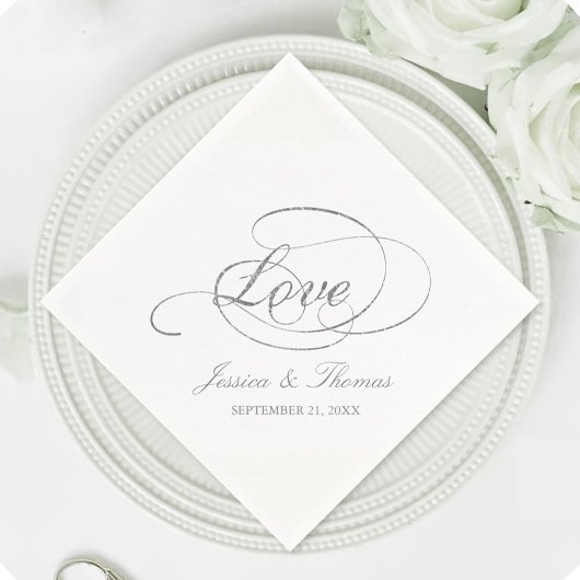 Chic Faux Silver Foil Wedding Reception Sjabloon Servet