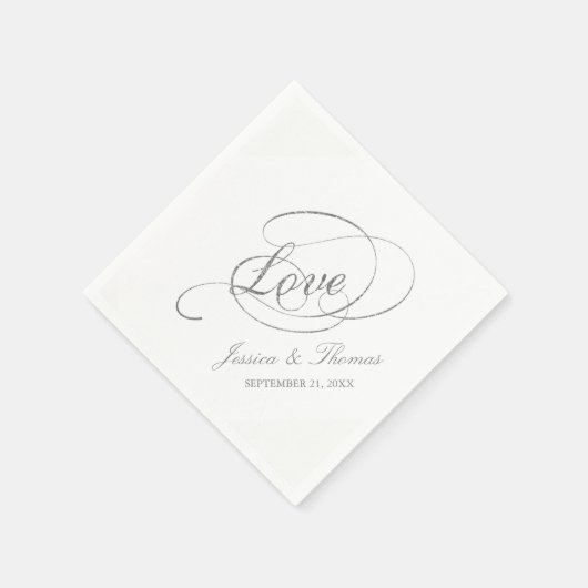 Chic Faux Silver Foil Wedding Reception Sjabloon Servet (Hoek)