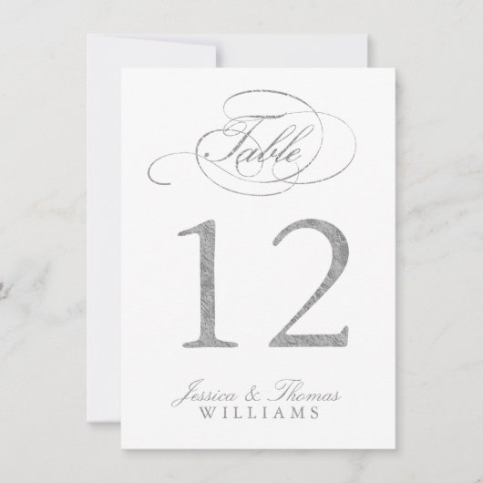 Chic Faux Silver Foil Wedding Table Number Kaarten (Voorkant)