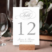 Chic Faux Silver Foil Wedding Table Number Kaarten