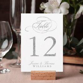 Chic Faux Silver Foil Wedding Table Number Kaarten