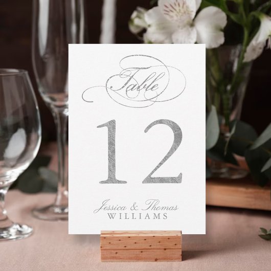 Chic Faux Silver Foil Wedding Table Number Kaarten