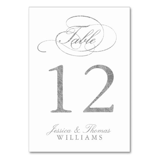 Chic Faux Silver Foil Wedding Table Number Kaarten (Achterkant)