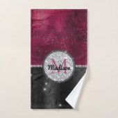 Chic faux Silver Glitter Burgundy Black monogram Bad Handdoek (Handdoek)