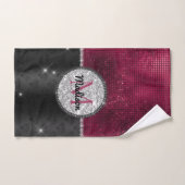 Chic faux Silver Glitter Burgundy Black monogram Bad Handdoek (Handdoek)