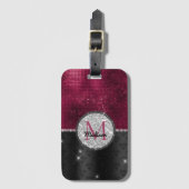Chic faux Silver Glitter Burgundy Black monogram Bagagelabel (Voorkant (verticaal))