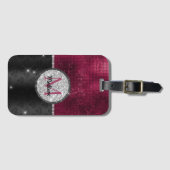 Chic faux Silver Glitter Burgundy Black monogram Bagagelabel (Voorkant (horizontaal))