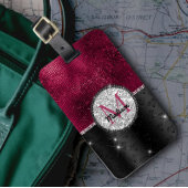 Chic faux Silver Glitter Burgundy Black monogram Bagagelabel