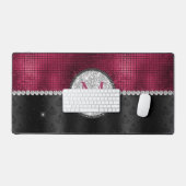 Chic faux Silver Glitter Burgundy Black monogram Bureaumat (Keyboard & Muis)