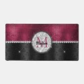 Chic faux Silver Glitter Burgundy Black monogram Bureaumat (Voorkant)