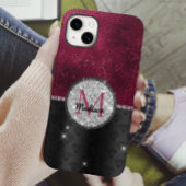 Chic faux Silver Glitter Burgundy Black monogram Case-Mate iPhone Case
