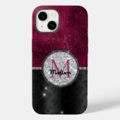 Chic faux Silver Glitter Burgundy Black monogram Case-Mate iPhone Case (Achterkant)